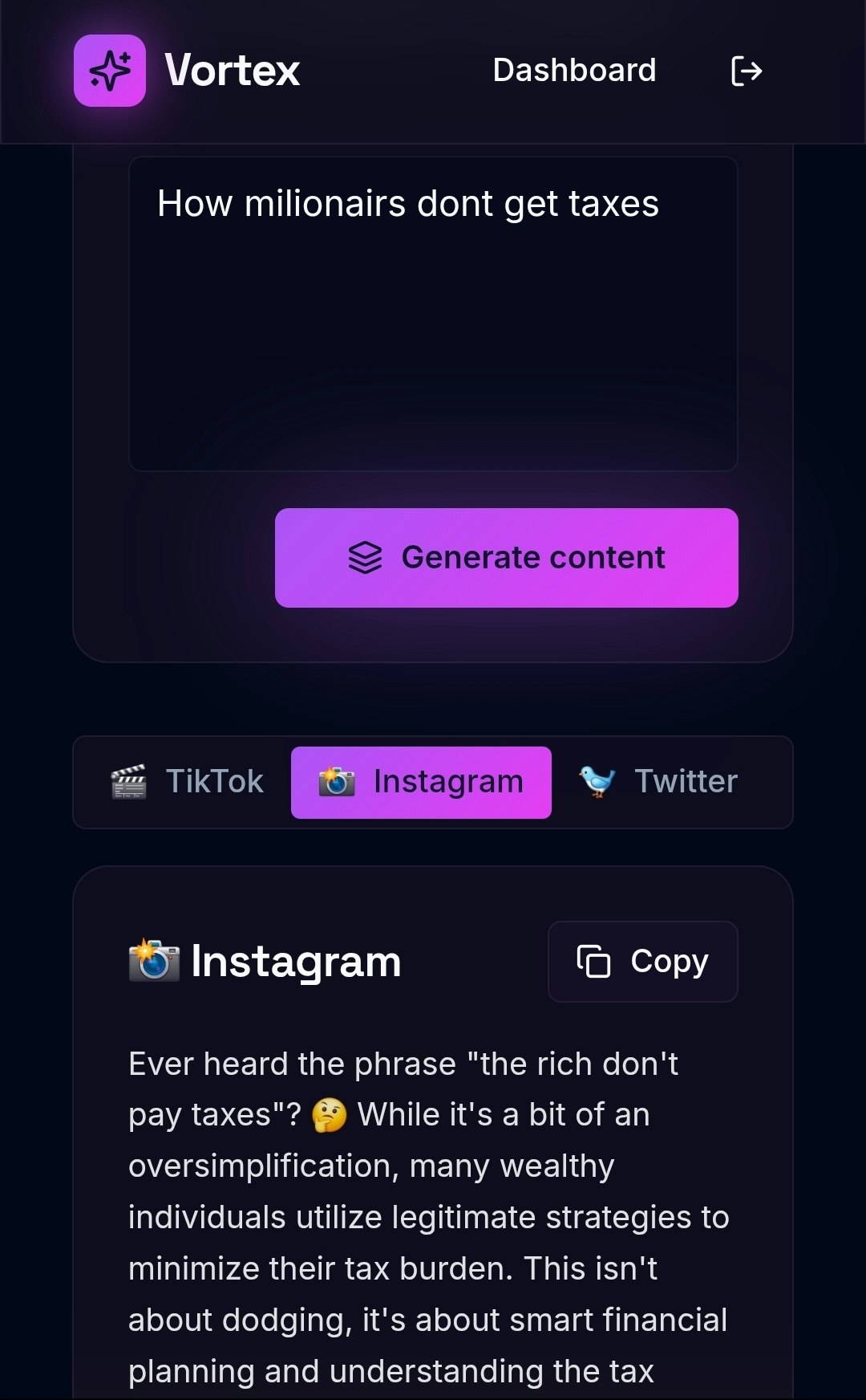 Vortex AI — Content for 5 platforms gallery image