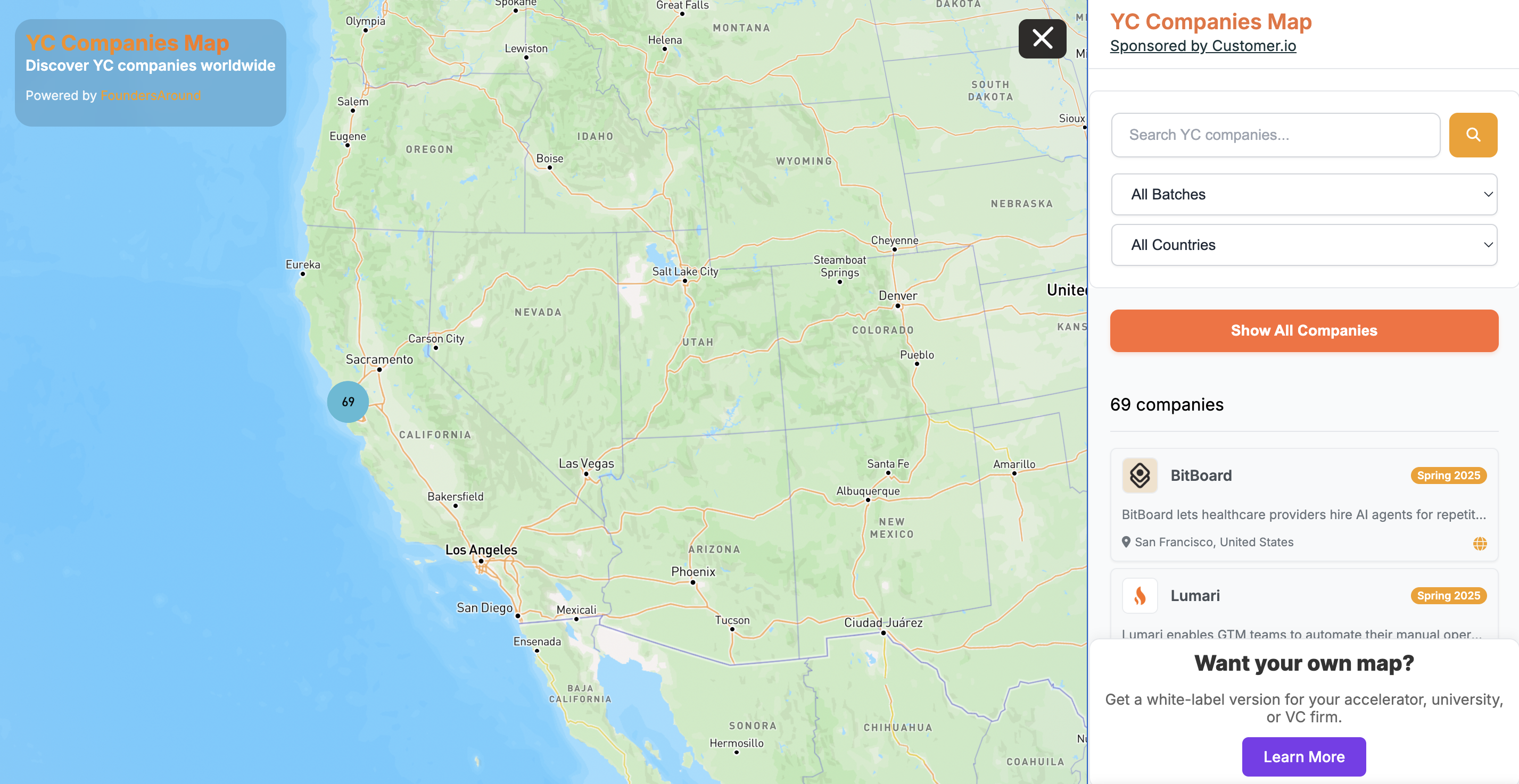 Mappa delle aziende YC - Una mappa di aziende YC in tutto il mondo media 3