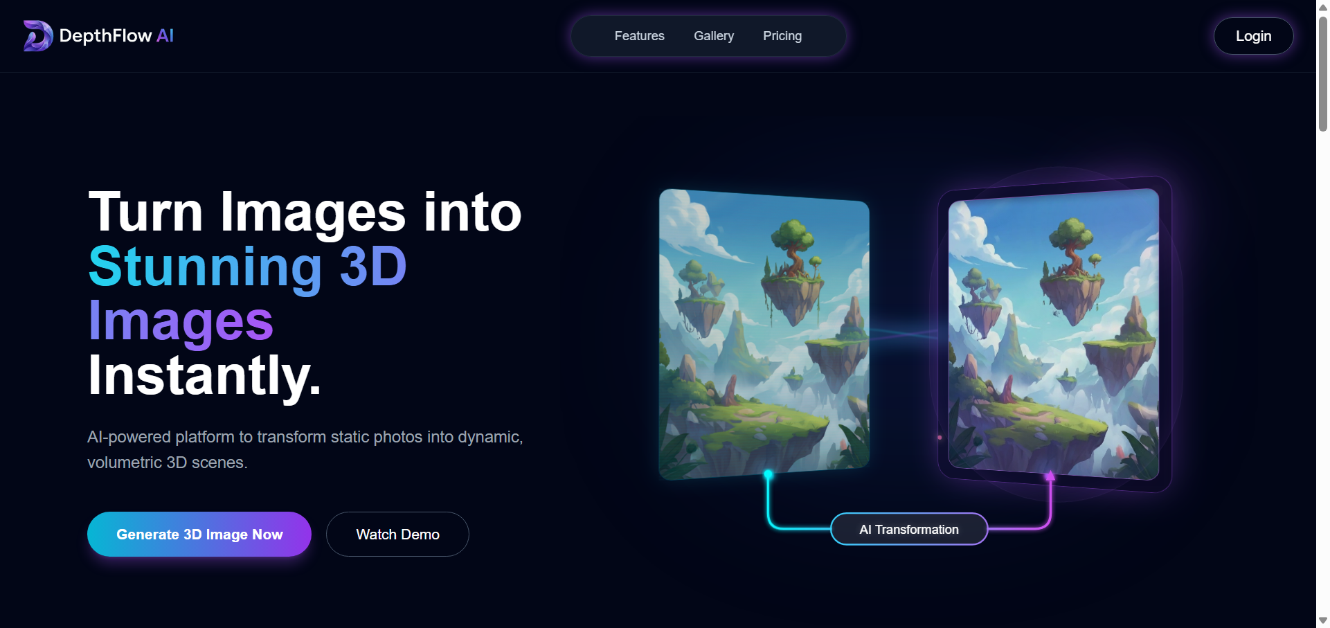Depthflow AI - Main product screenshot demonstrating key features and user interface