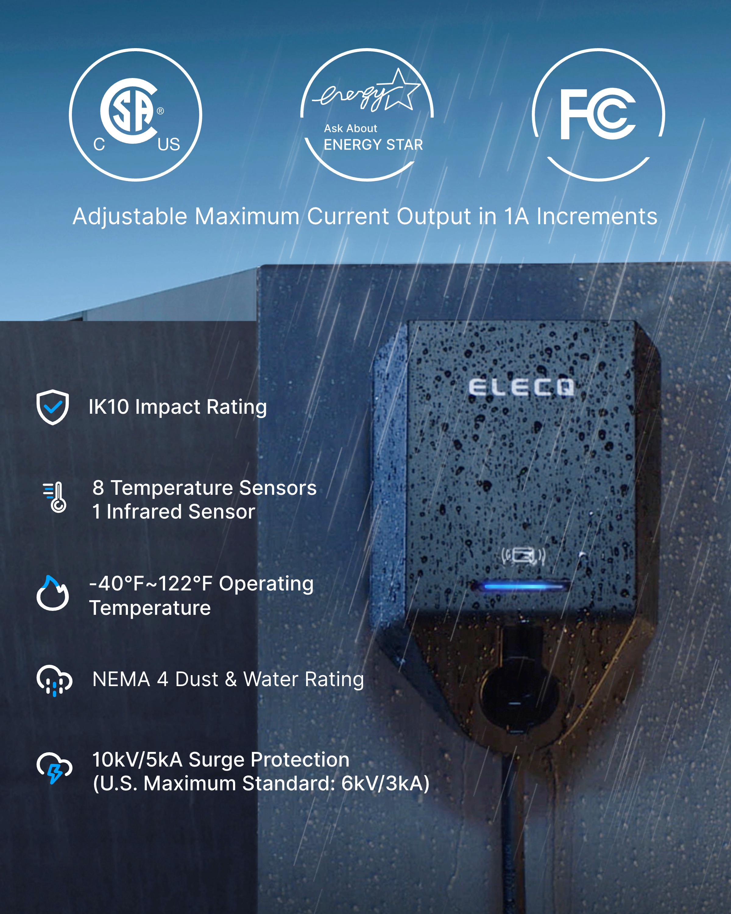 Média Elecq Home EV Charger - Chargeur EV 50A de niveau 2, facile à installer, contrôlé par l'application 2