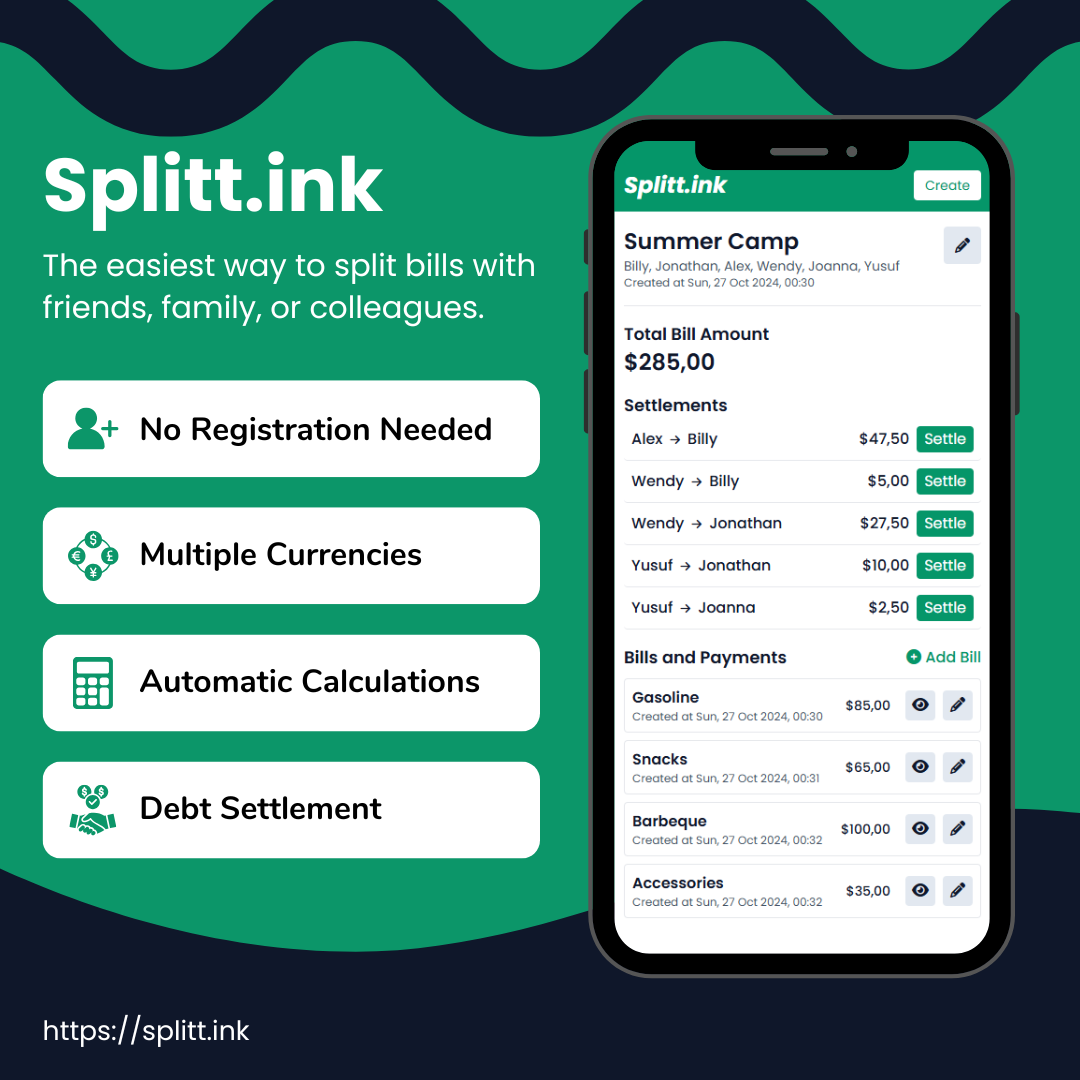 Splitt.ink - 그룹간에 청구서를 분할하는 가장 쉬운 방법 미디어 1