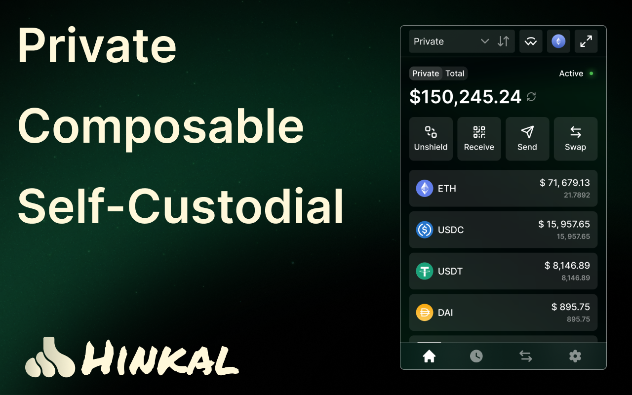 Hinkal Wallet - Main screenshot showing features and interface