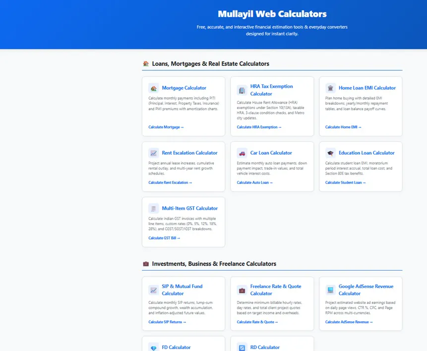 Financial & Everyday Web Calculators Hub gallery image