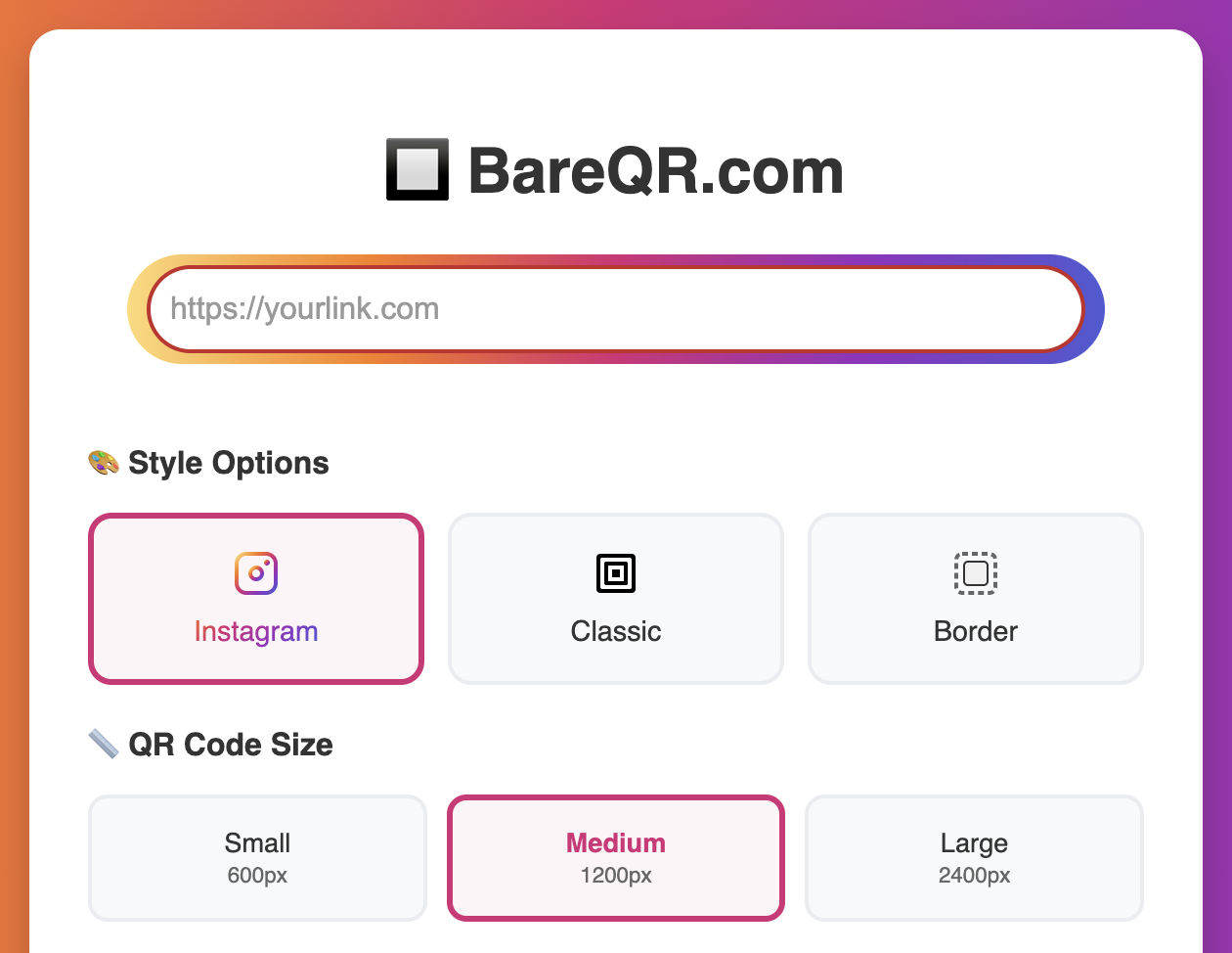 BareQR.com - Semplice, veloce, nessun generatore di codice QR Bloat media 1