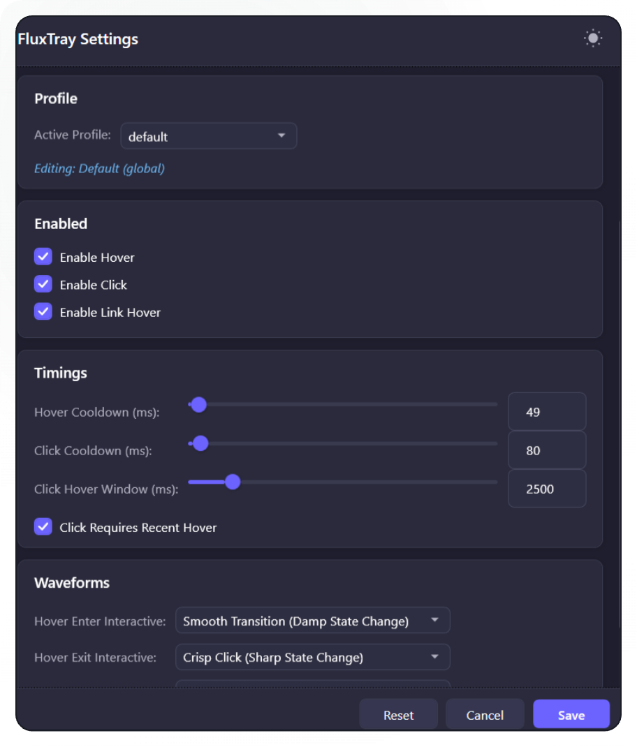Flux Haptics - Screenshot 2 showing product features and functionality