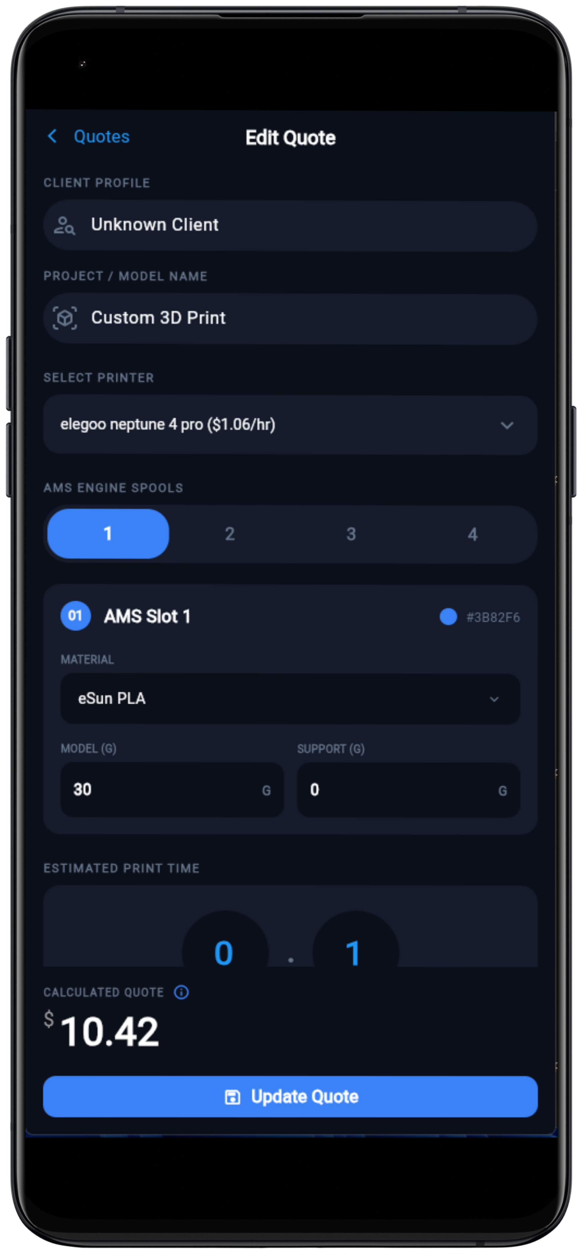 3D Print Pro: Cost & Fleet Manager - Screenshot 2 showing product features and functionality