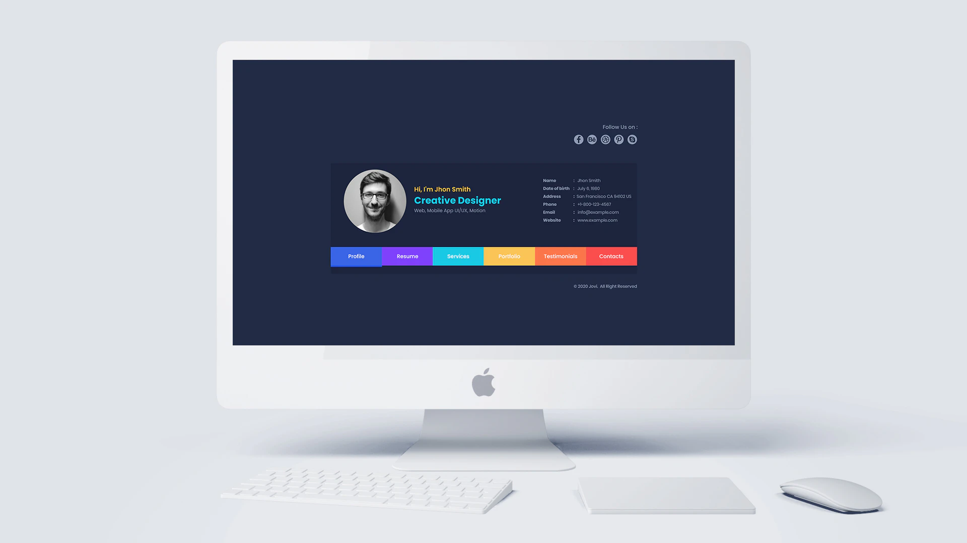 Jovi - CV Resume / Vcard PSD Template