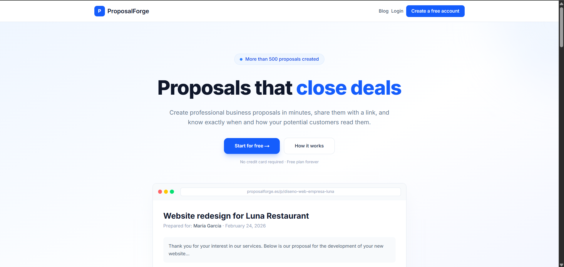 ProposalForge - Main product screenshot demonstrating key features and user interface