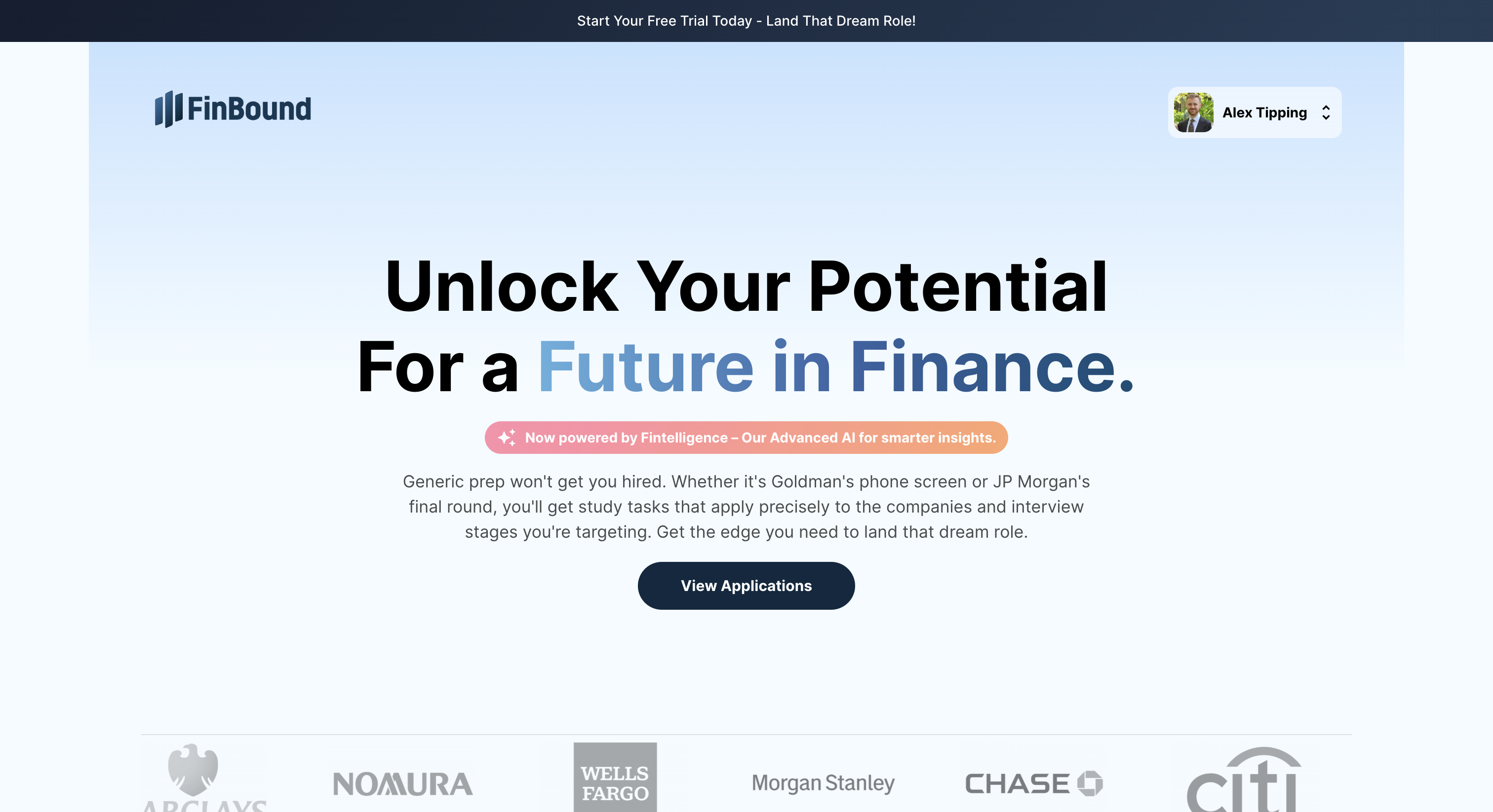 FinBound - Main product screenshot demonstrating key features and user interface