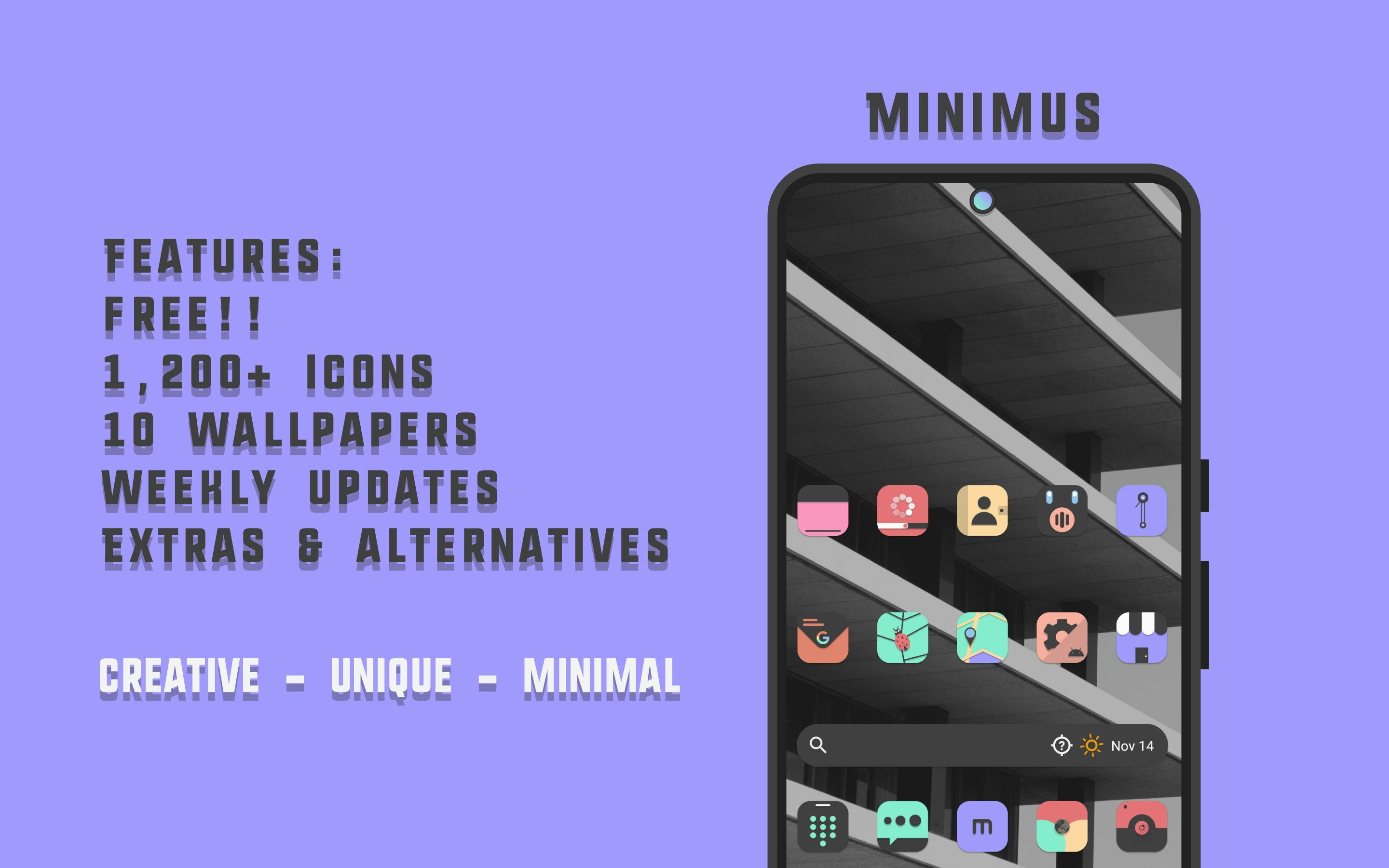 Media Ikon minimus - ikon minimum yang gelap namun bersemangat untuk peranti Android anda 3