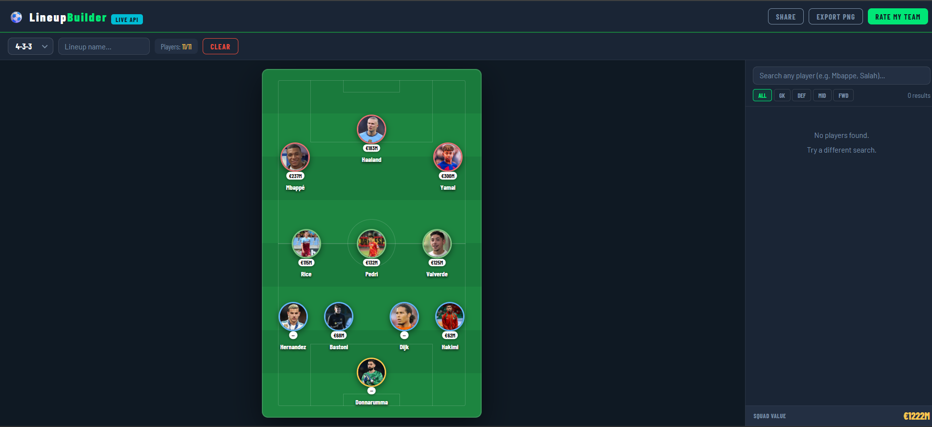 Lineup Builder with Rate My Team feature gallery image