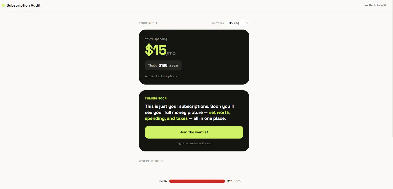 Subscription Audit screenshot 2