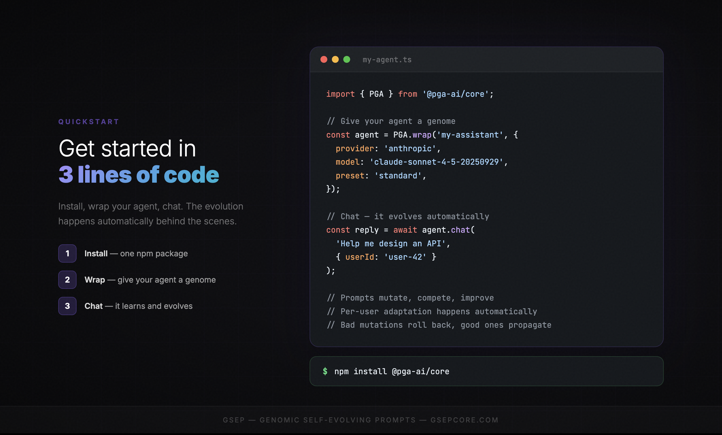 GSEP - "Genomic Self-Evolving Prompt" - Screenshot 2 showing product features and functionality