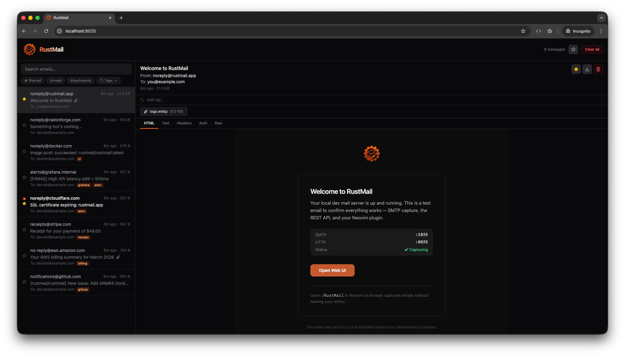 RustMail 제품 배너