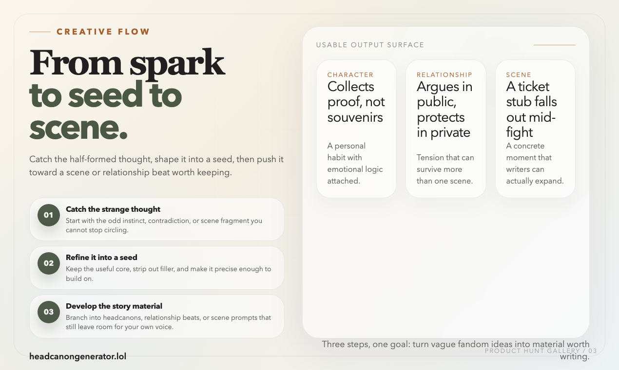 Headcanon Generator - Screenshot 2 showing product features and functionality
