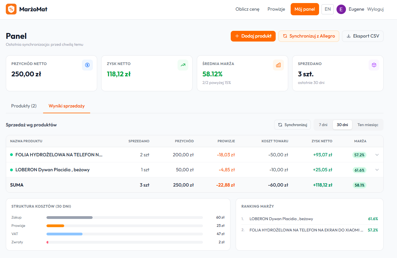 MarżoMat - Screenshot 2 showing product features and functionality