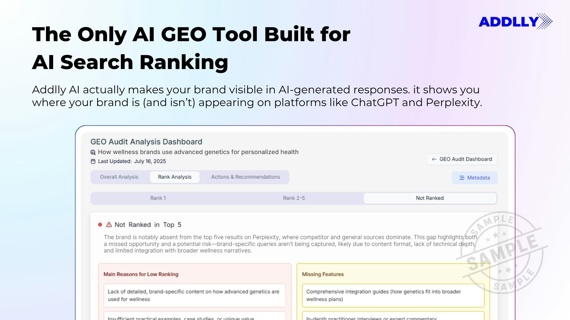 Média Audit AI GEO: outil de suivi de la recherche AI - Améliorer la visibilité de l'IA dans Chatgpt, Gemini & Perplexity 3