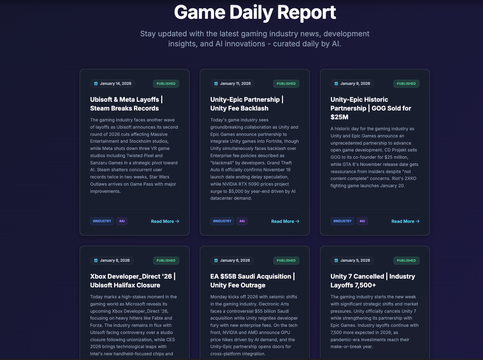 Free Online Games, Read Gaming  Insights - Screenshot 3 showing product features and functionality