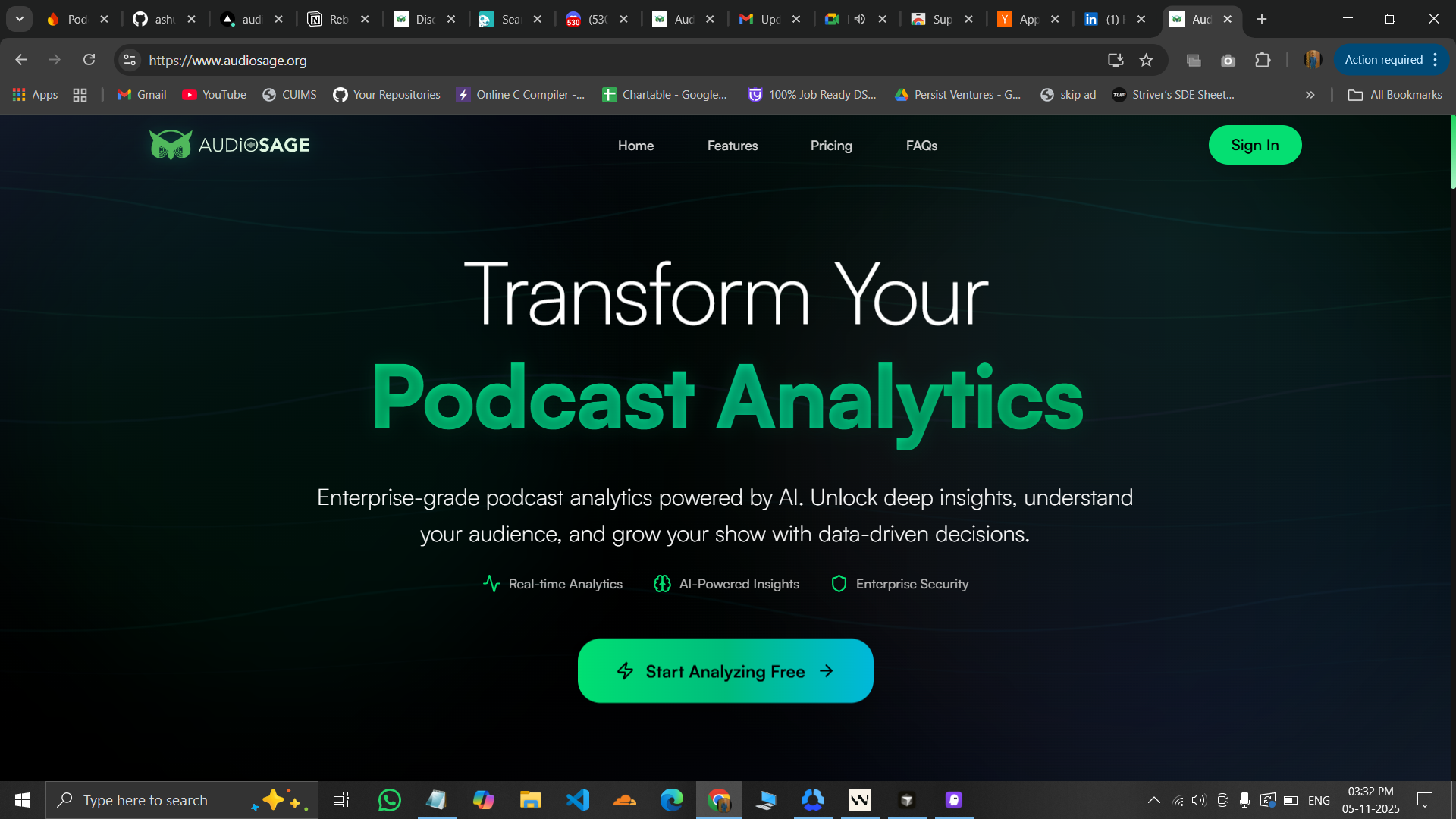 AudioSage - Main screenshot showing features and interface