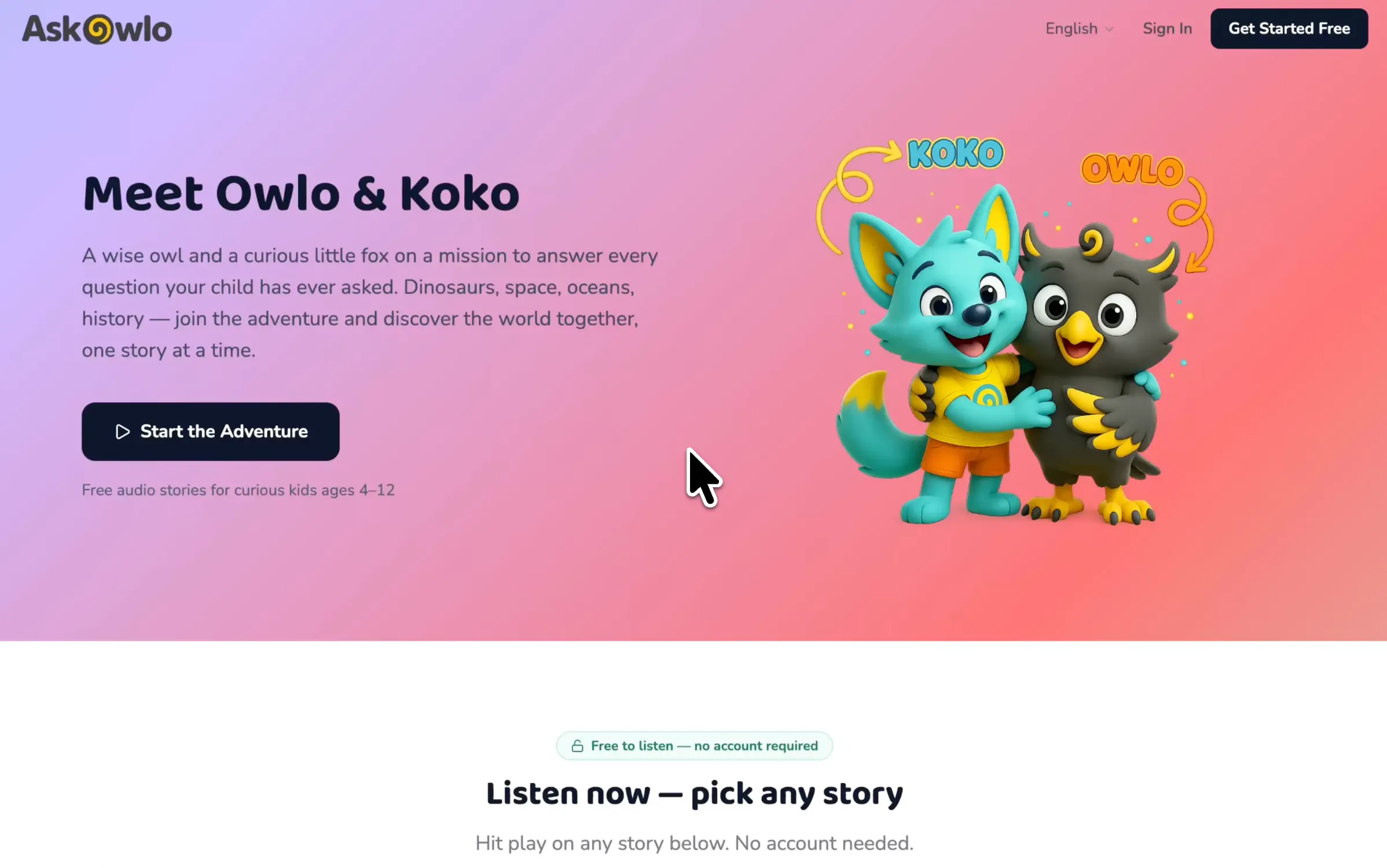AskOwlo (NotebookLM for Kids) のプロダクトバナー