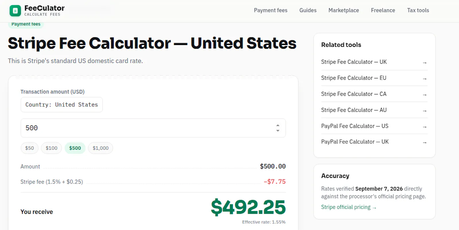 FeeCulator screenshot 2