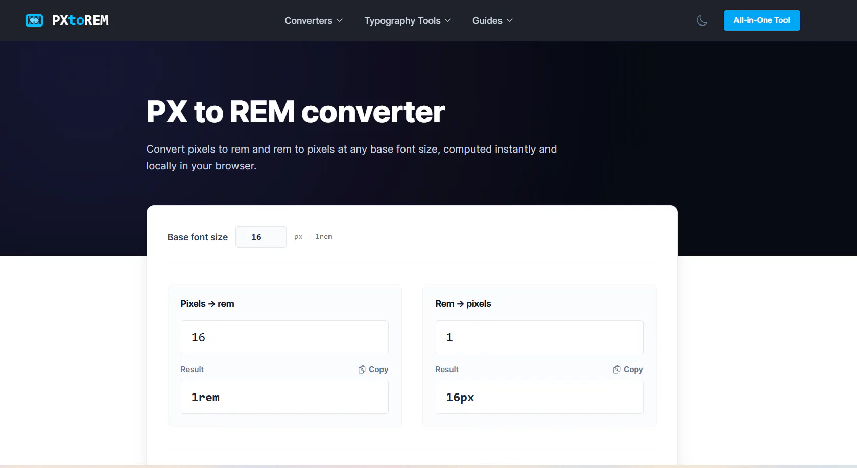 PX to REM converter gallery image