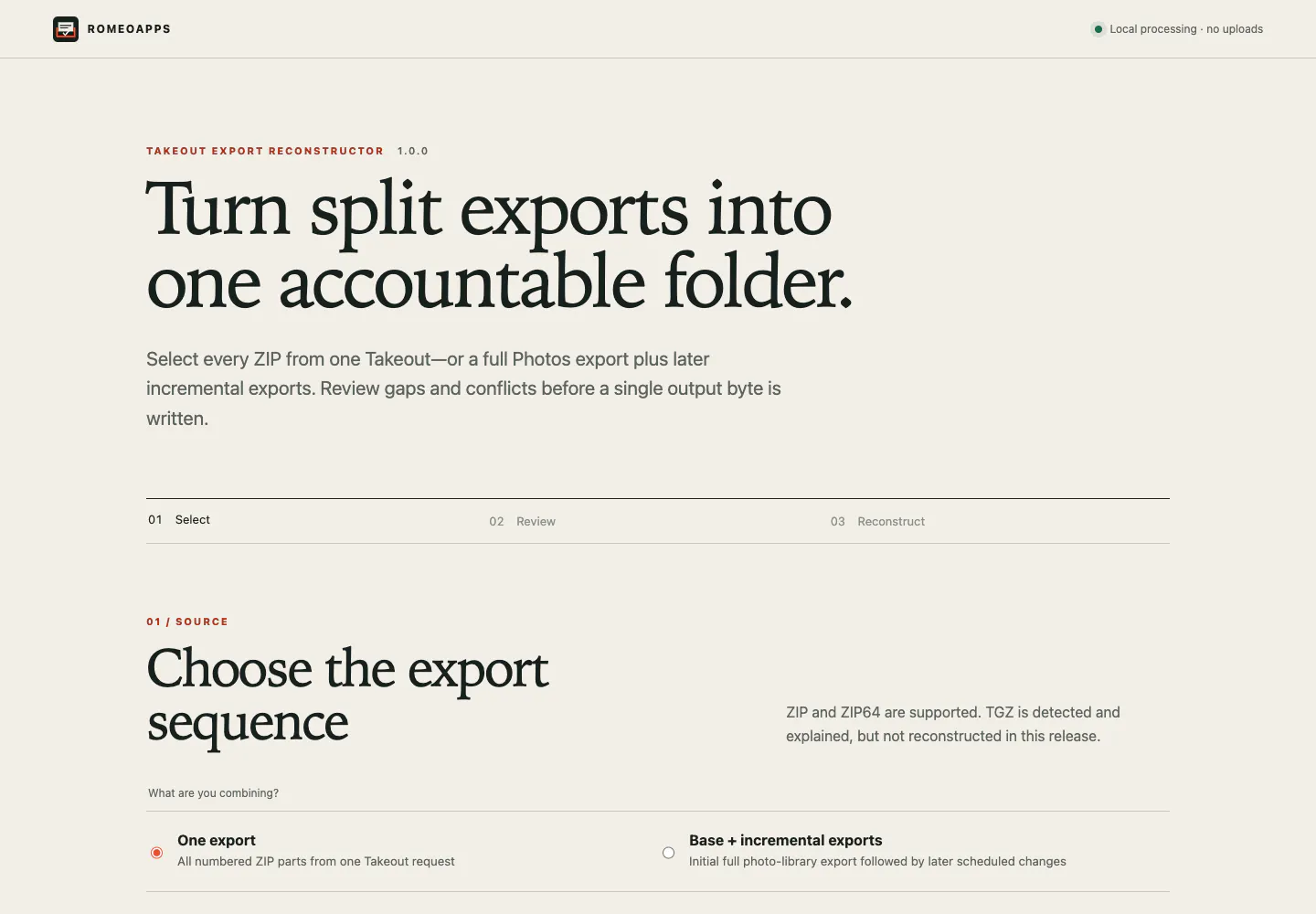 Takeout Export Reconstructor — RomeoApps gallery image