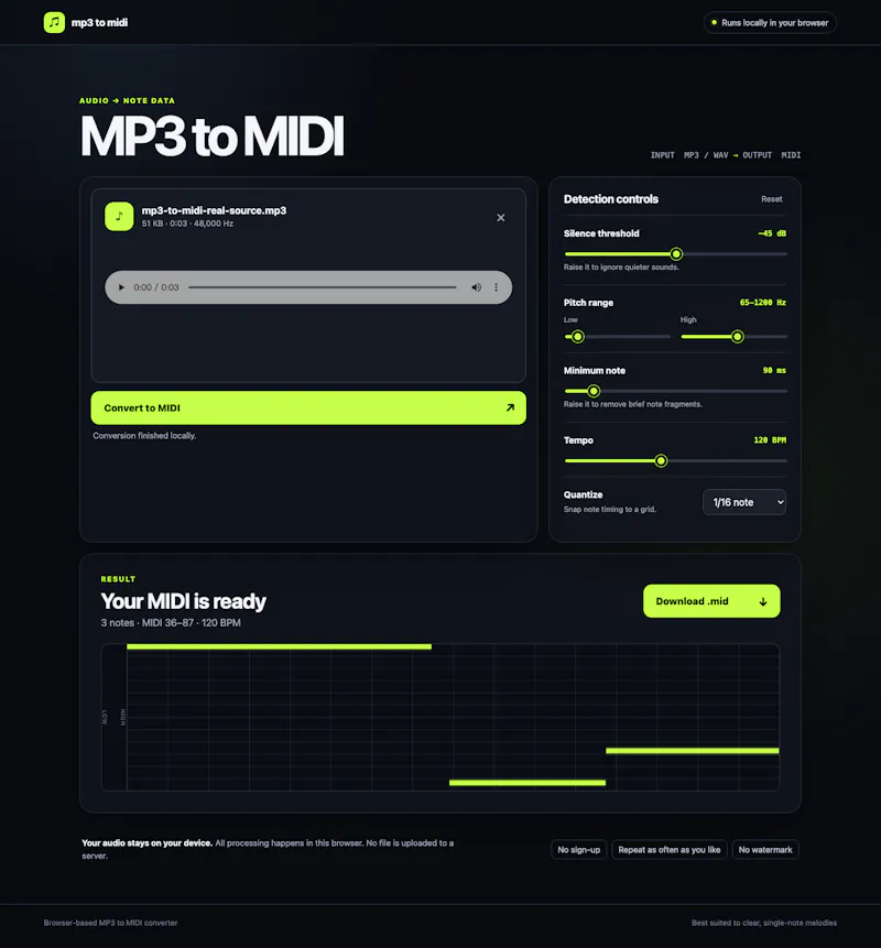 MP3 to MIDI Tool screenshot 1