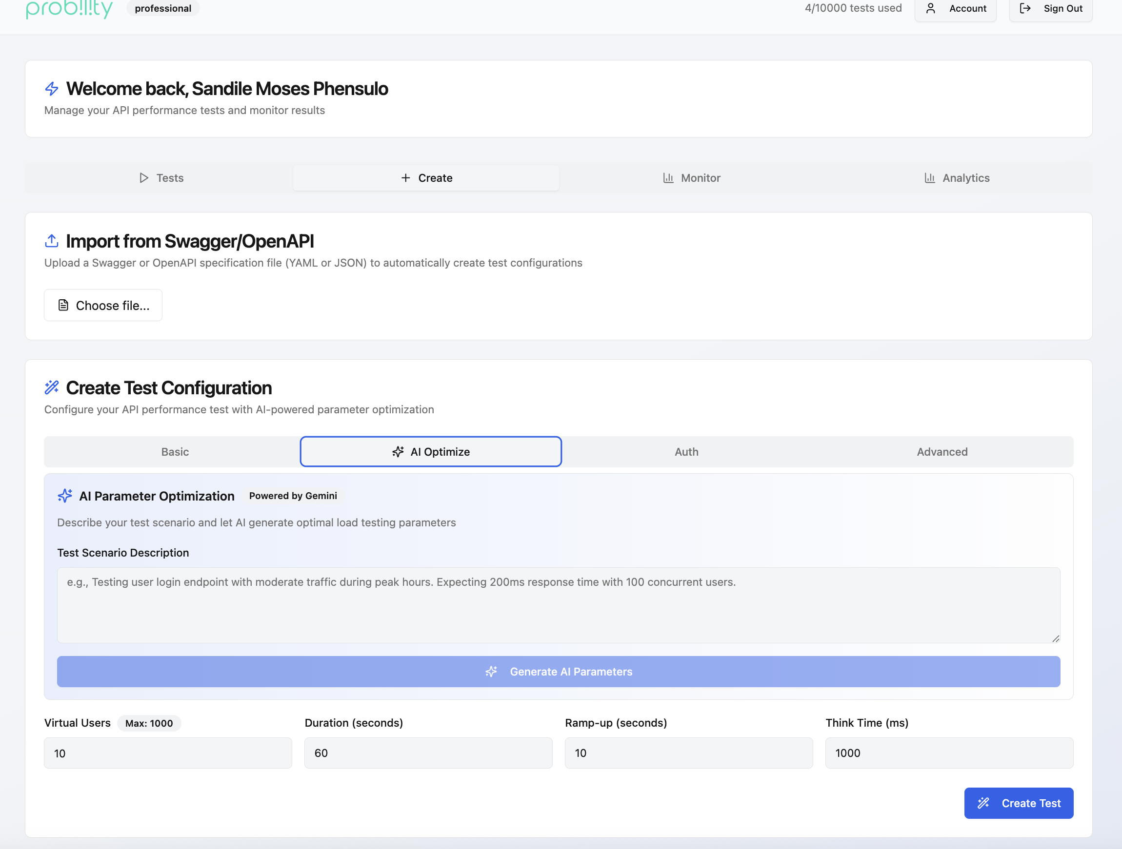 Probalità - Test delle prestazioni API Ai-Driven REFLITO media 4