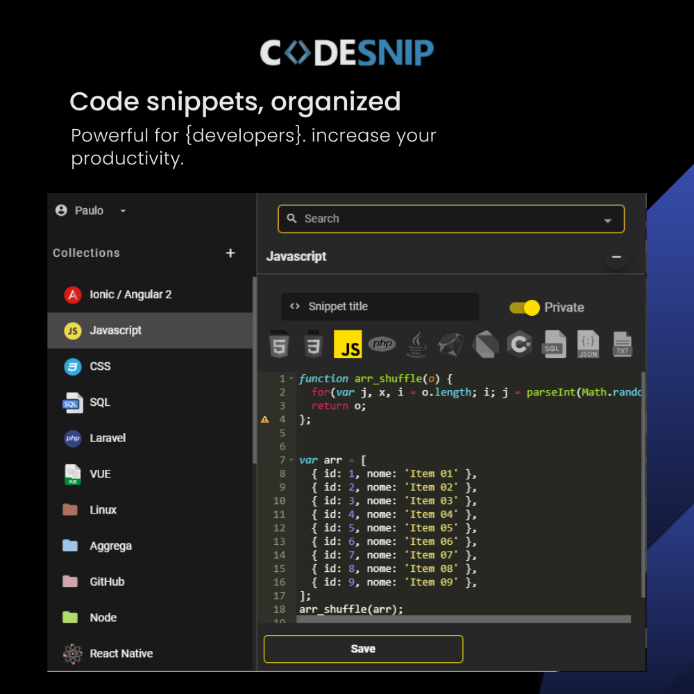 Média Codes - Extraits de code, gestionnaire d'extraits 2