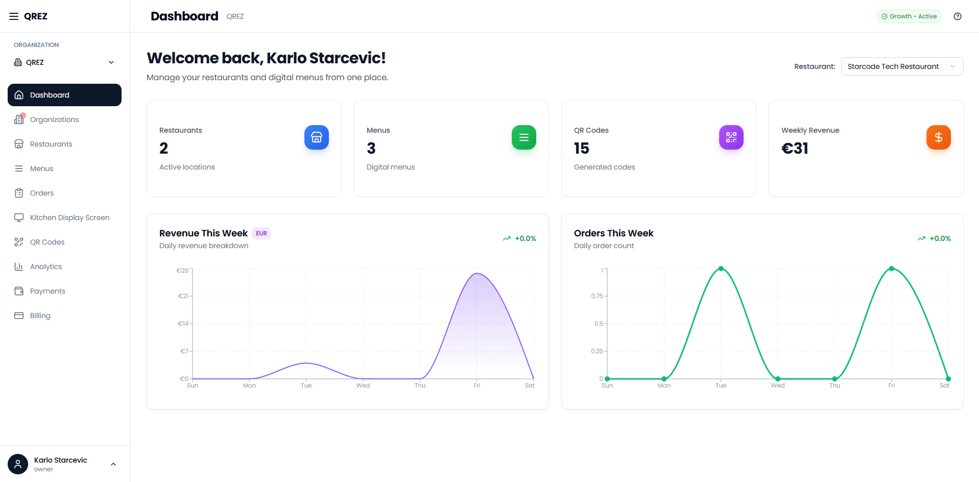 QREZ - Cloud Menu Hosting - Main product screenshot demonstrating key features and user interface