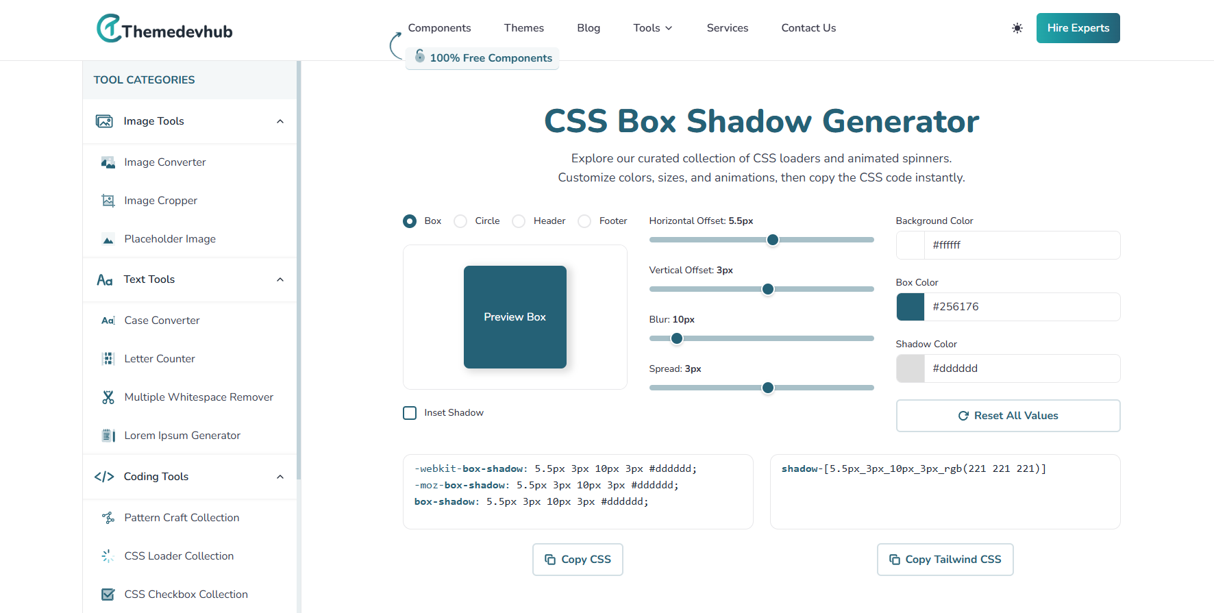 CSS Box Shadow Generator - facile e gratuito - Crea facilmente ombre personalizzate |THEEDEVHUB media 1