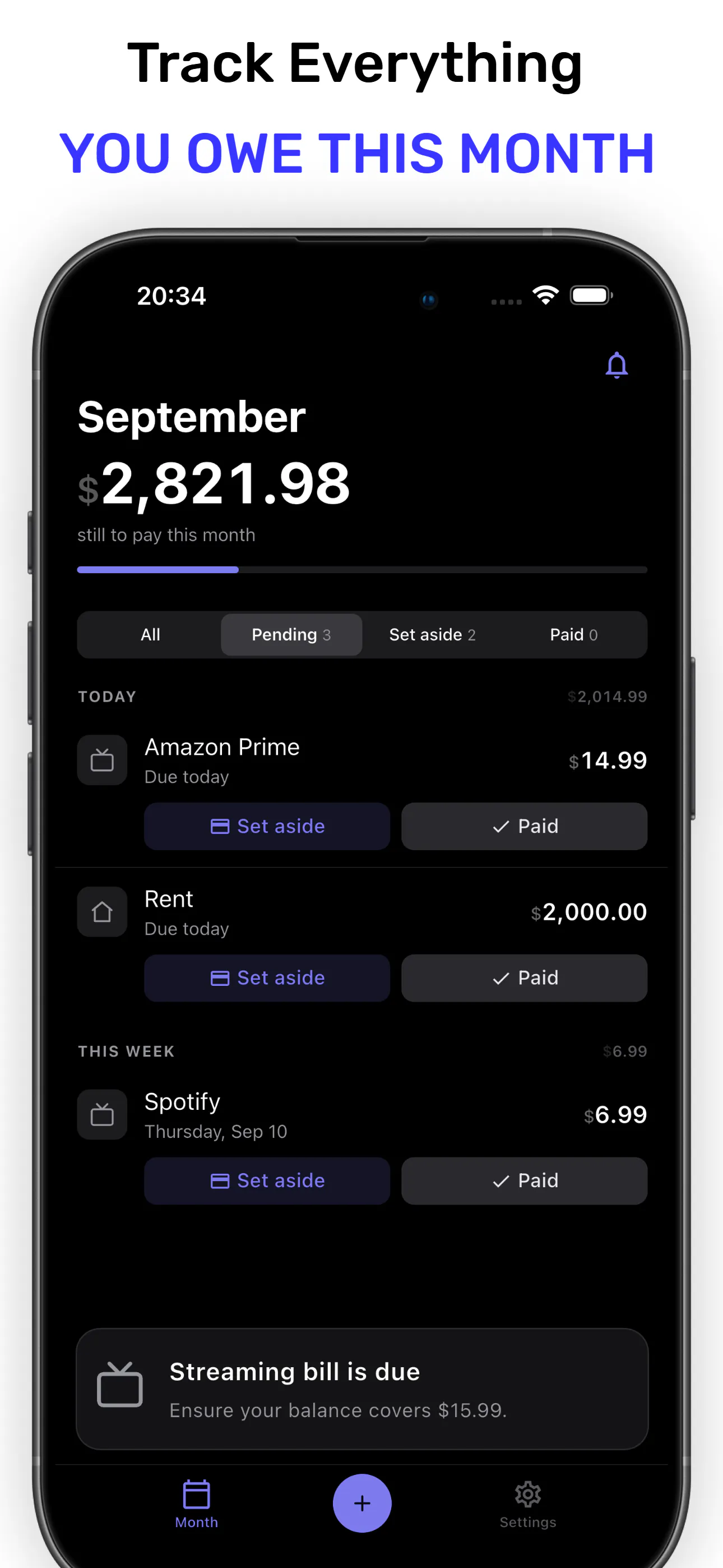 Aside Money: Bill Reminders screenshot