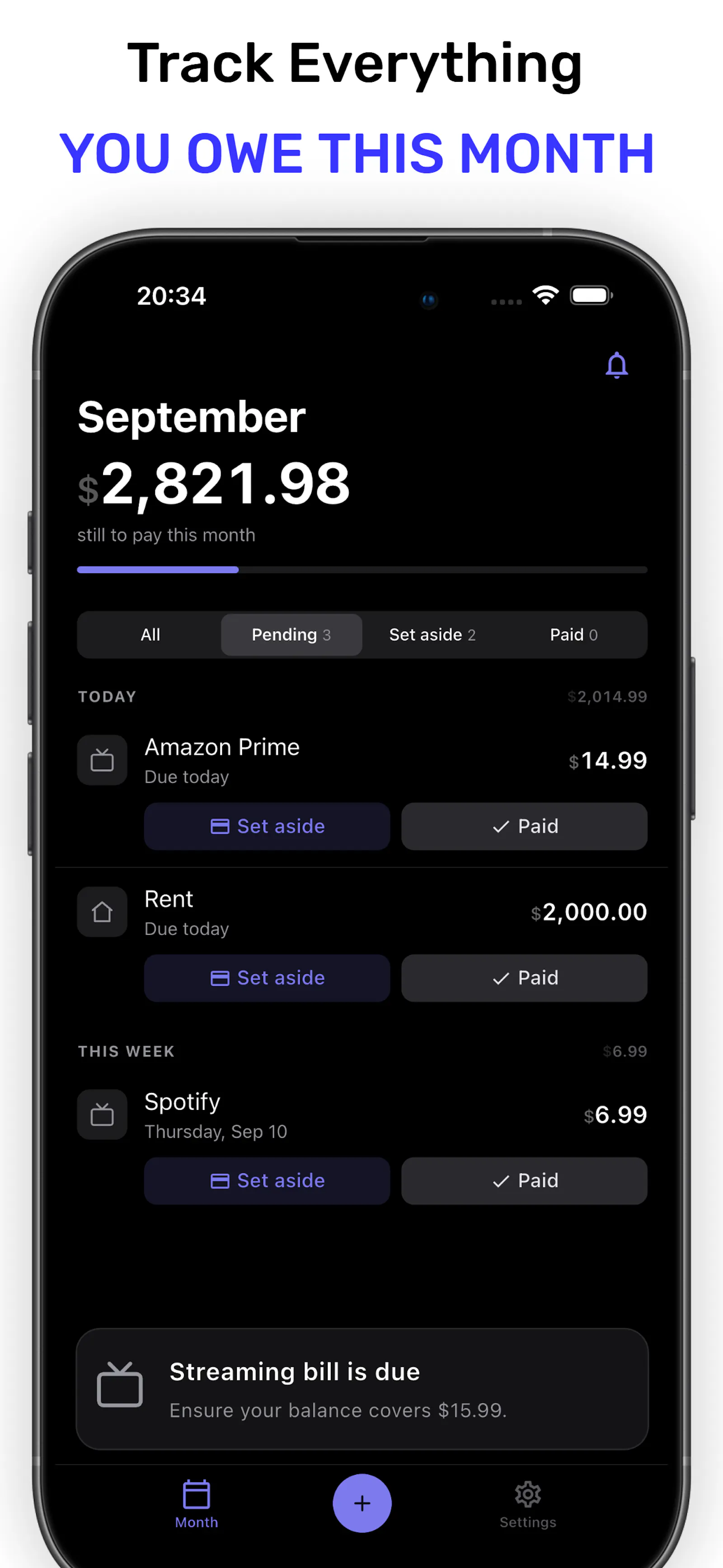 Aside Money: Bill Reminders screenshot 1