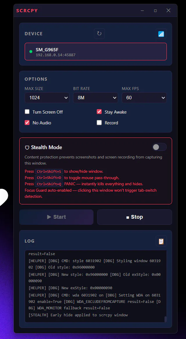 Banner del producto Scrcpy Stealth Client
