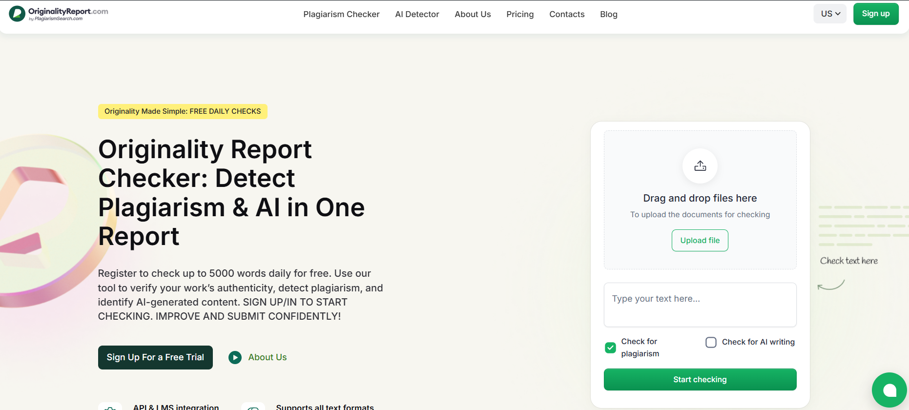 OriginalityReport: AI & Plagiarism Check - Main product screenshot demonstrating key features and user interface