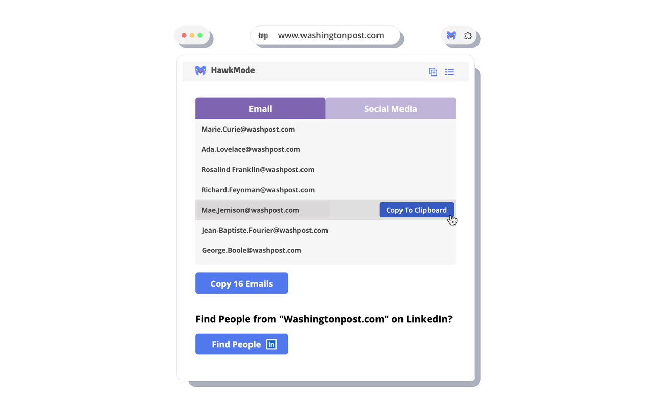 Hawkmode - Estrarre istantaneamente e -mail e collegamenti social da qualsiasi pagina Web 🚀 media 1