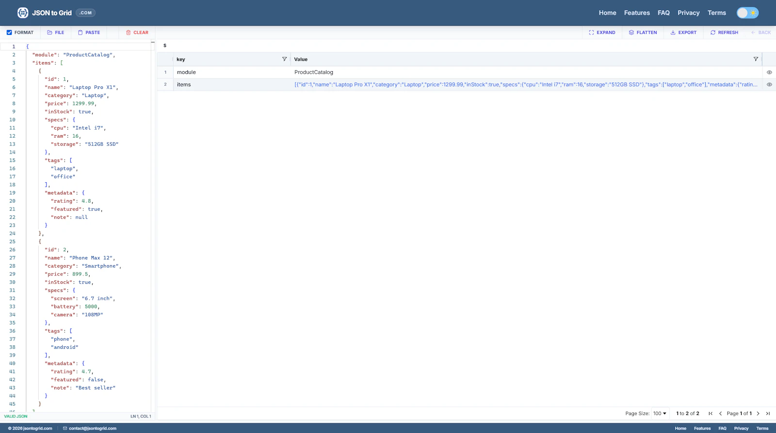 Json To Grid screenshot 1