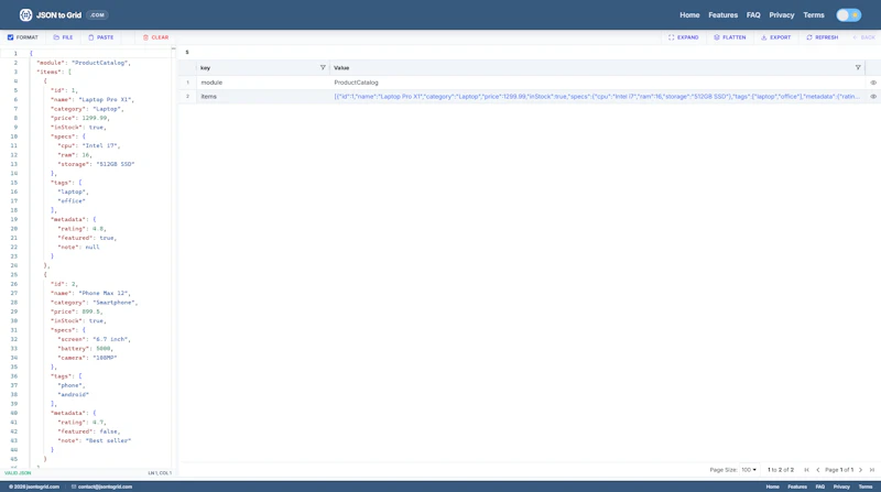 Json To Grid screenshot 1