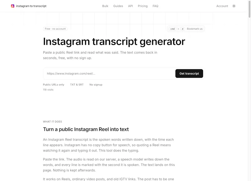 Instagram to Transcript screenshot 2