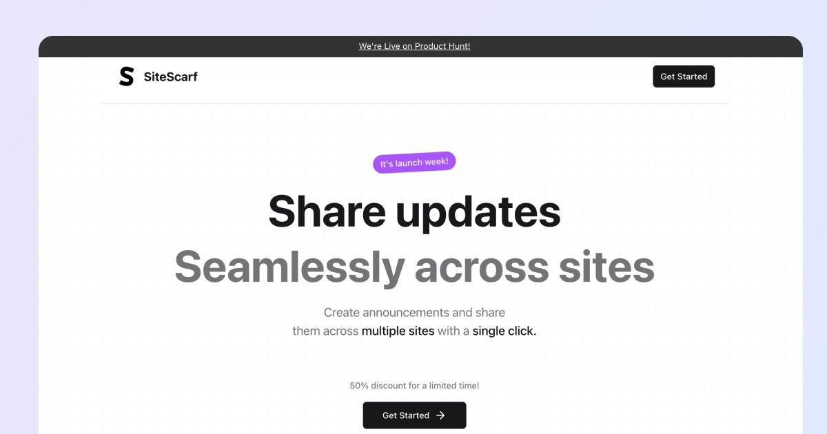 startuptile SiteScarf-Sync announcements across multiple sites