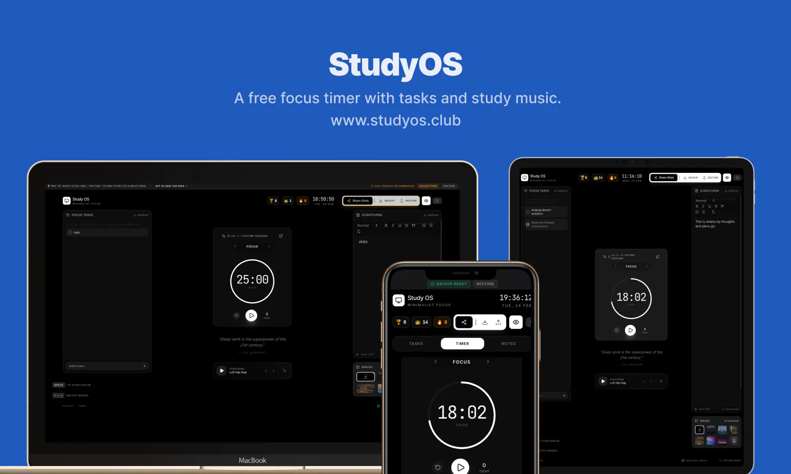 Study OS: A minimalist focus timer with tasks, notes & study music ...