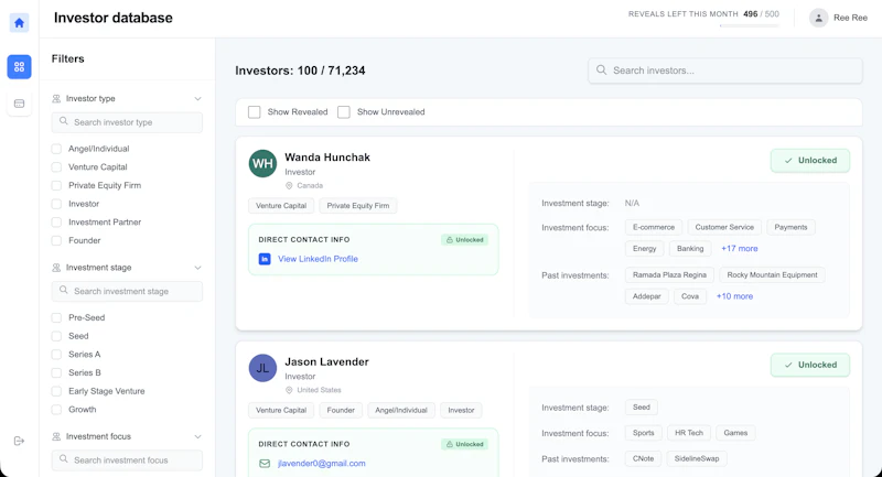 Angel Investor Database screenshot 3