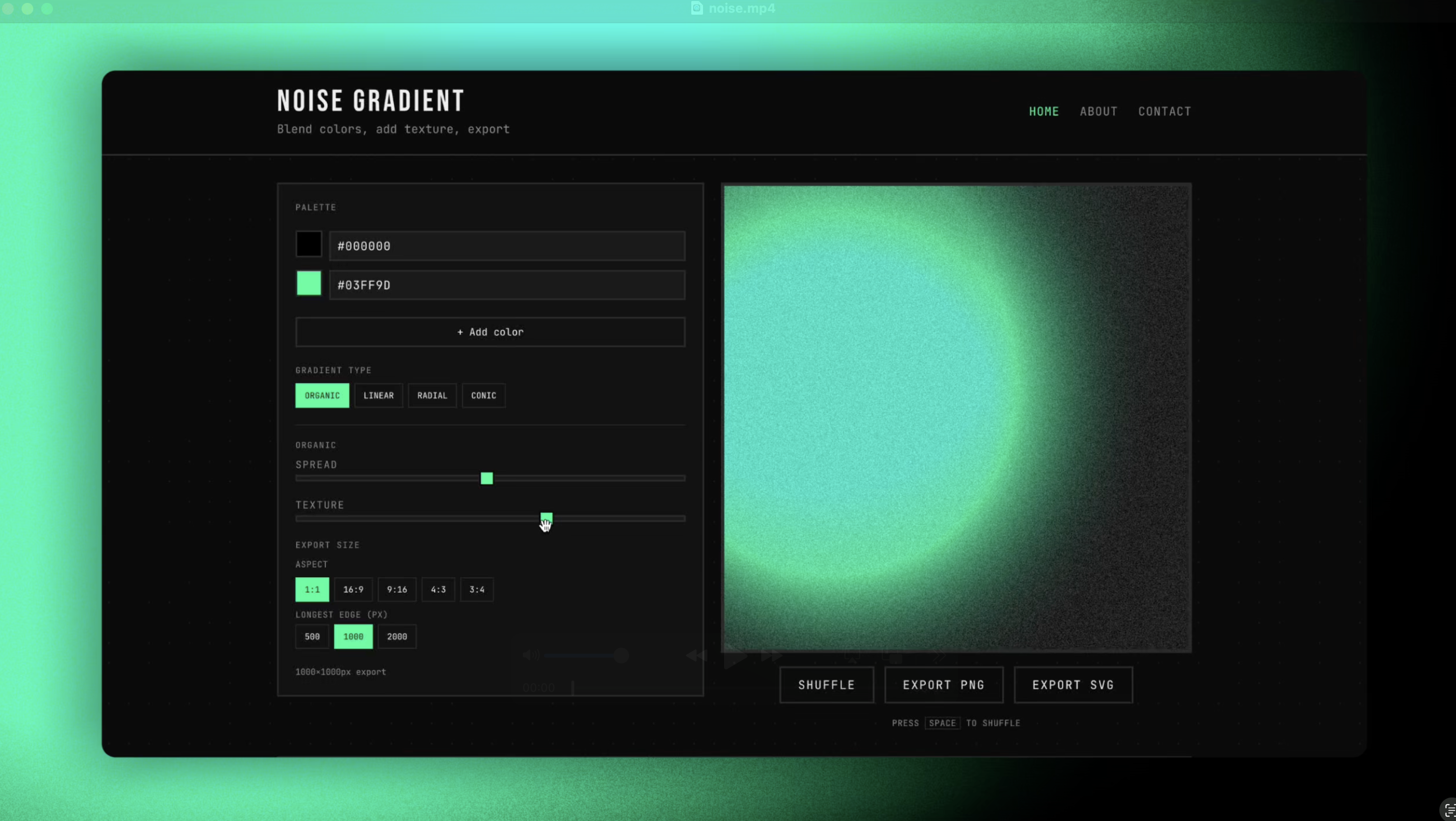 NoiseGradient.com - Main product screenshot demonstrating key features and user interface