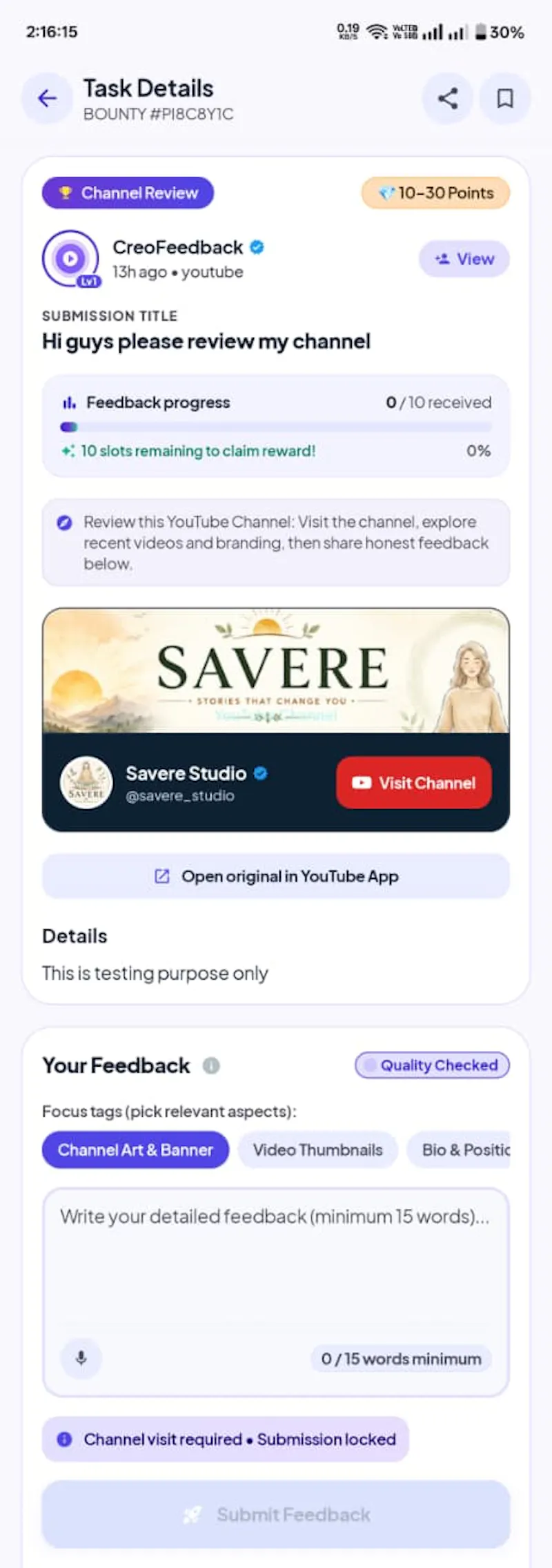 CreoFeedback: AI YouTube Grow screenshot 1
