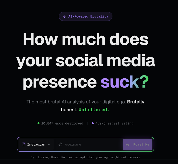 SocialRoast.app - Main product screenshot demonstrating key features and user interface