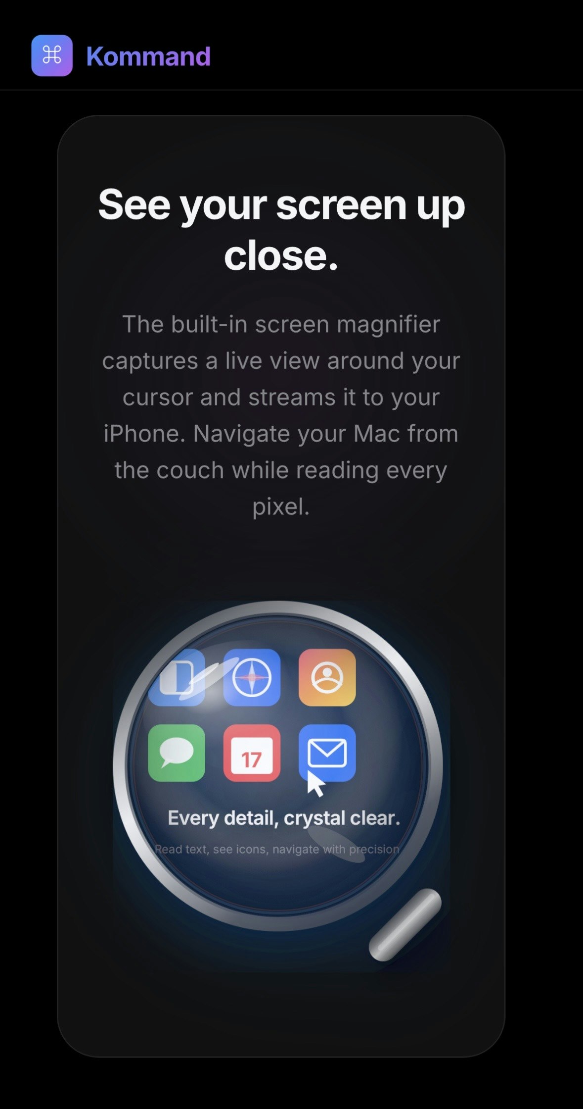Kommand - Control Your Mac From iPhone - Main product screenshot demonstrating key features and user interface