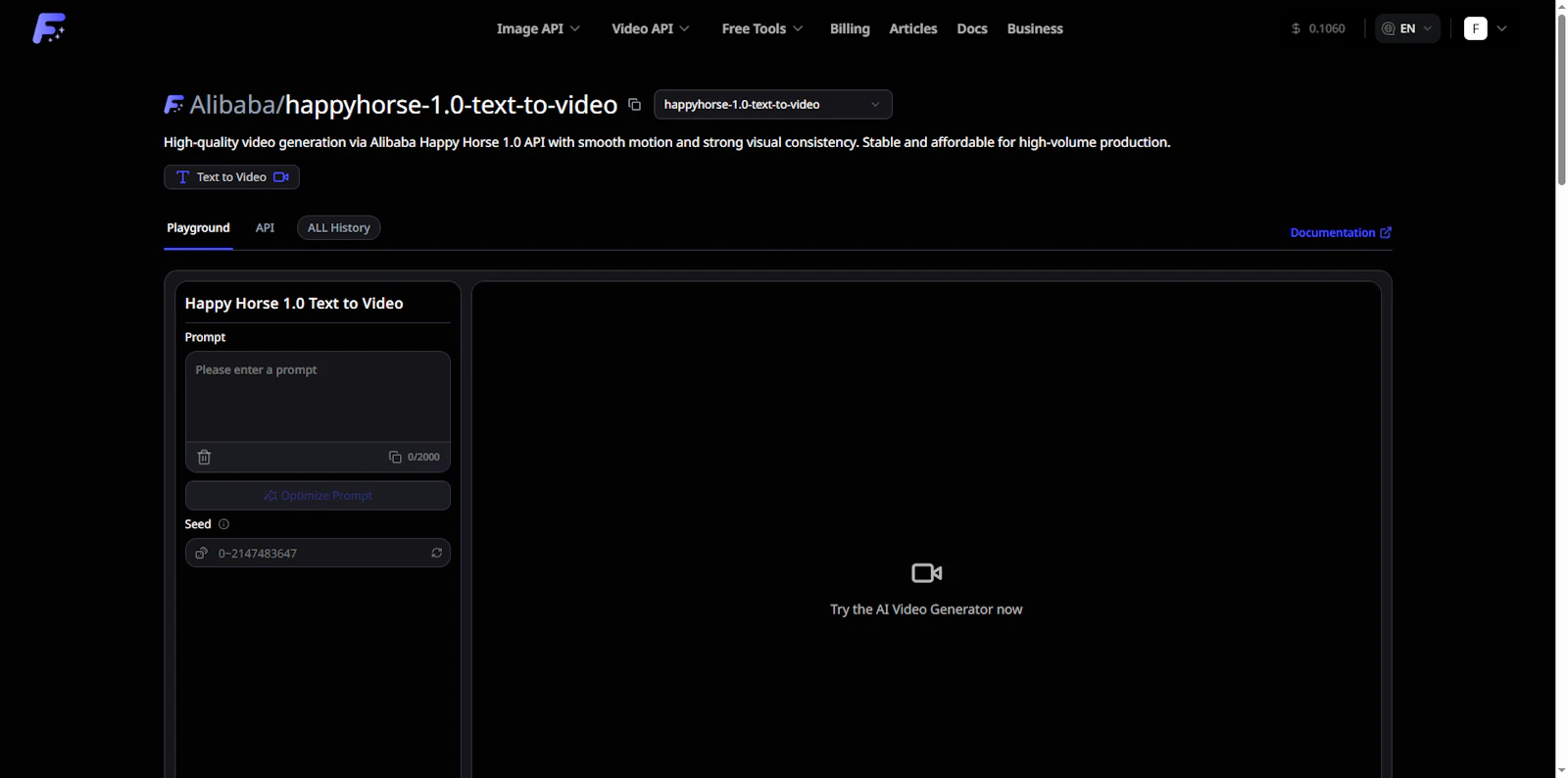 Happy Horse 1.0 Video API screenshot 3