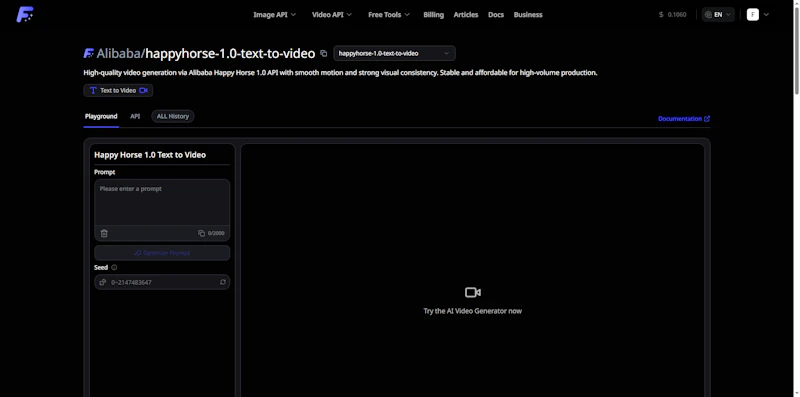 Happy Horse 1.0 Video API screenshot 3
