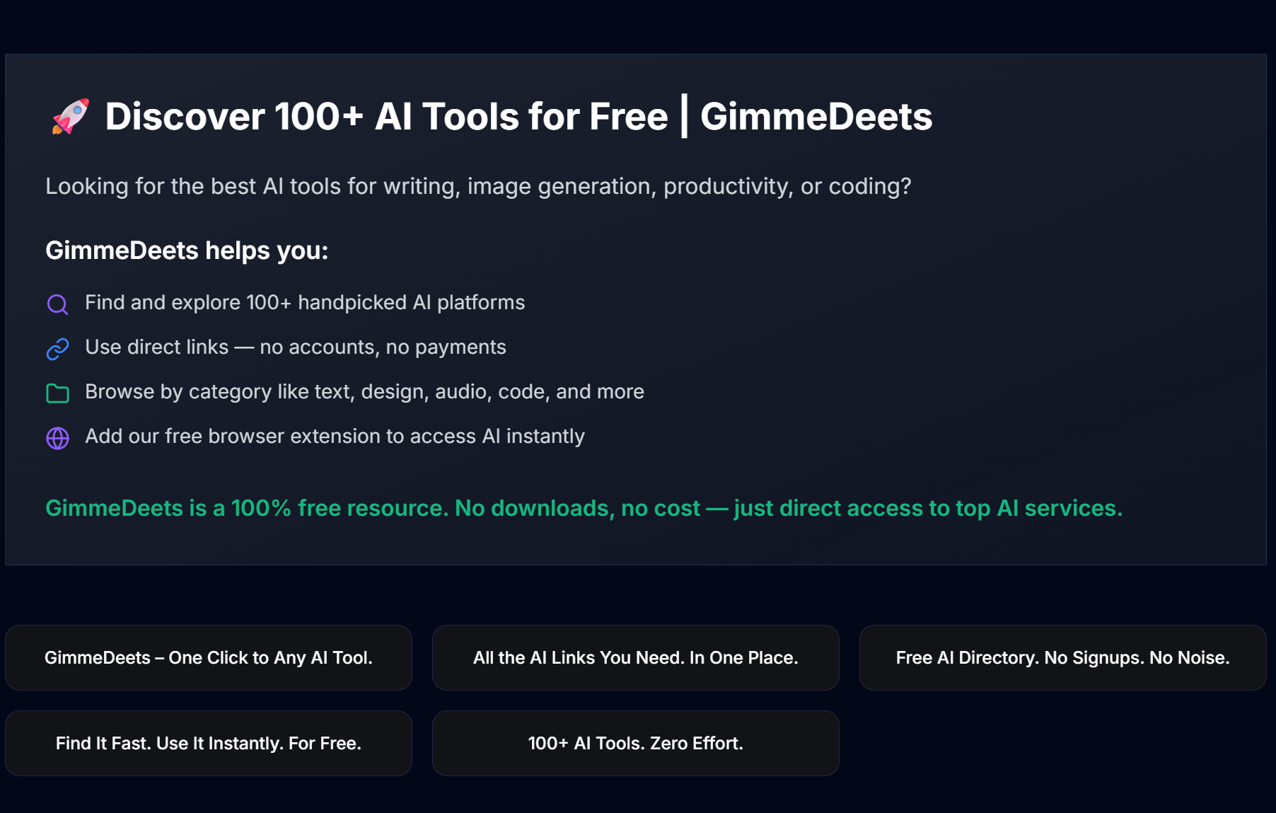 Gimmedeets - Su puerta de enlace gratuita a 100 herramientas de IA media 2